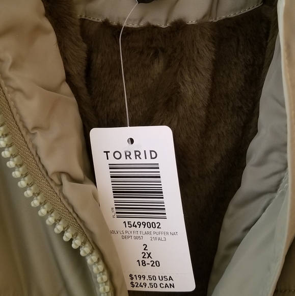 Sz 2 Torrid Sage Green Winter Coat w/Faux Fur Lined Hood - Picture 5 of 16